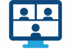 icon for teleconference, showing a computer screen with three persons in a teleconference